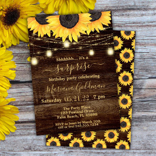 Sunflowers String Lights Surprise Birthday Party Invitation