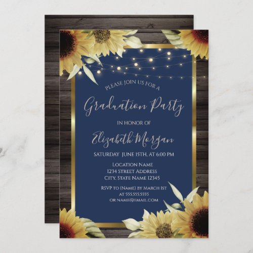 SunflowersString Lights Wood Invitation