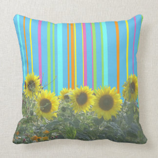 Sunflowers Stripes Pattern Throw Pillow