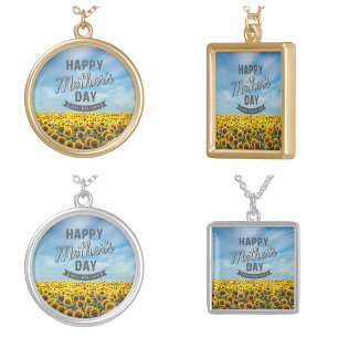 Sunflowers Stylish Elegant Best Mom Ever Floral Silver Plated Necklace
