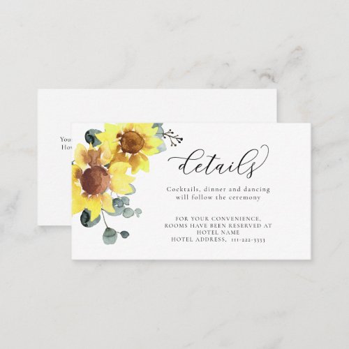 Sunflowers Summer Fall Floral Wedding Details Enclosure Card