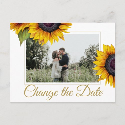 Sunflowers summer rustic change the date wedding announcement postcard