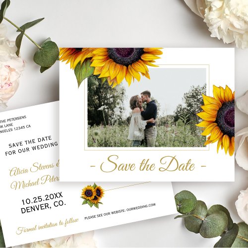 Sunflowers summer rustic save the date wedding announcement postcard