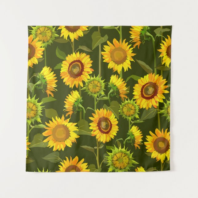 Sunflowers summer seamless pattern tapestry (Front)