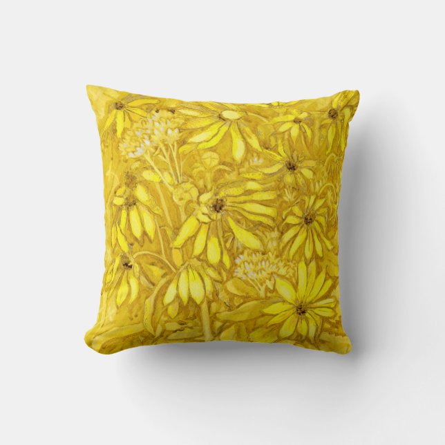 Sunflowers Sunchoke Flowers Golden Yellow Floral Throw Pillow (Front)