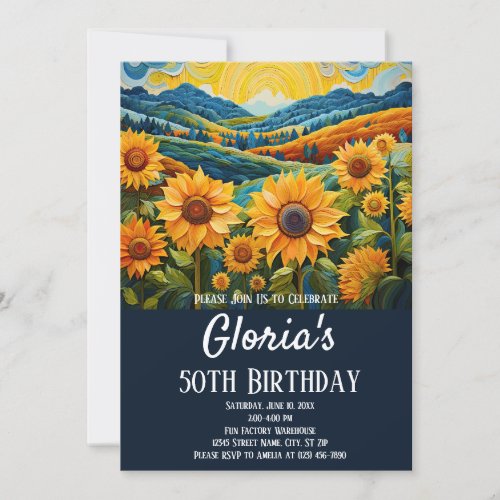 Sunflowers Sunrise 50th Birthday Party OR ANY AGE Invitation
