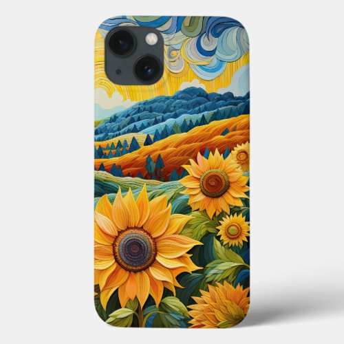 Sunflowers Sunrise Abstract Nature Illustration iPhone 13 Case