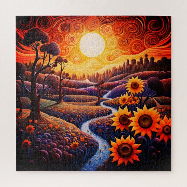 Sunflowers Sunrise Abstract Nature Illustration Jigsaw Puzzle (Vertical)