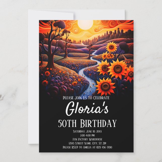 Sunflowers Sunset 50th Birthday Party (or any age) Invitation (Front)