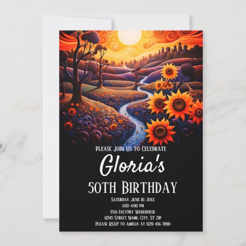 Sunflowers Sunset 50th Birthday Party or any age Invitation