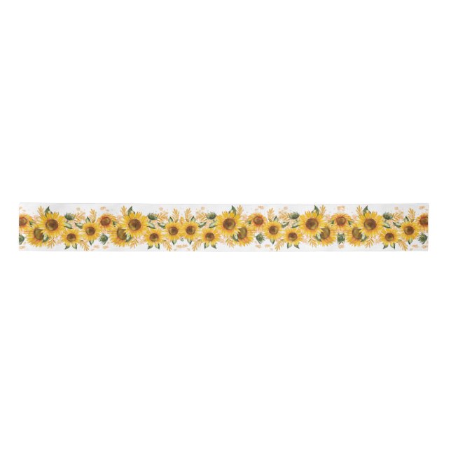 Sunflowers Sunshine Yellow Satin Ribbon (Front)