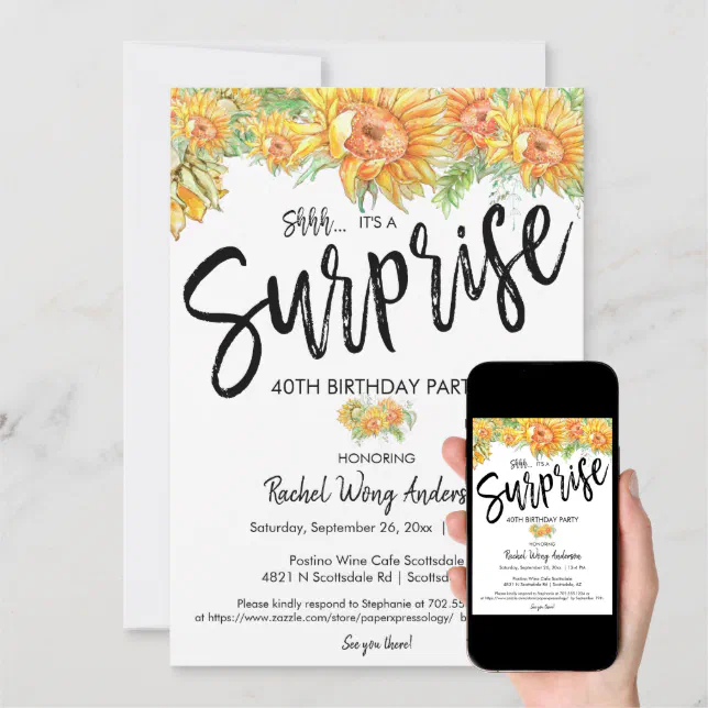 Sunflowers Surprise Birthday Retirement Party Invitation Zazzle