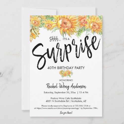 Sunflowers Surprise Birthday Retirement Party Invitation