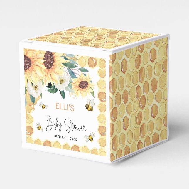 Sunflowers Sweet As Can Bee Baby Shower Favor Boxes (Front Side)