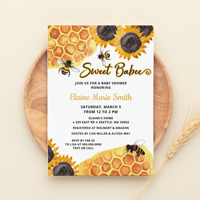 Sunflowers Sweet Babee Honey bee Baby Shower Invitation (Creator Uploaded)