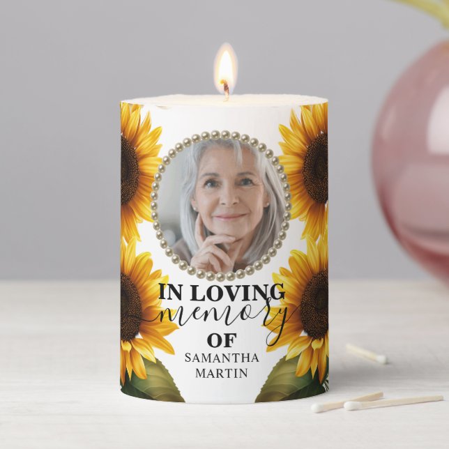 Sunflowers Sympathy Remembrance Pillar Candle (In Situ)