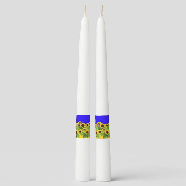 Sunflowers Taper Candle Ukraine Flag Colors (Front)