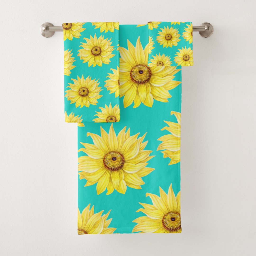 Sunflowers Teal pattern Bath Towel Set Zazzle