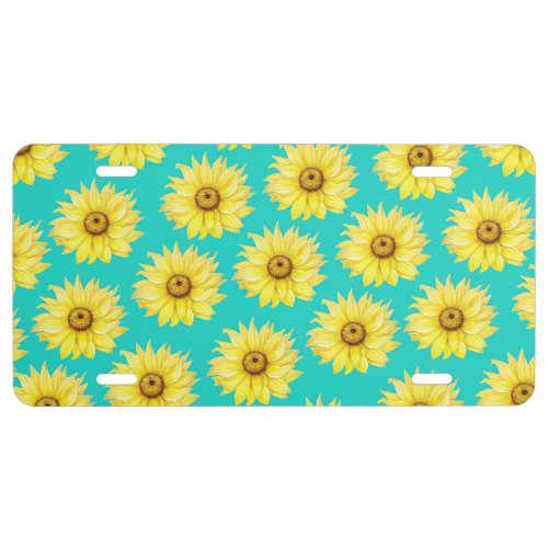 Sunflowers Teal pattern License Plate