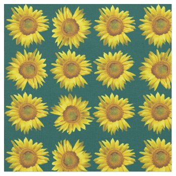Sunflowers Teal Pattern Sewing Material Fabric by DustyFarmPaper at Zazzle