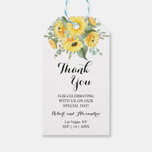 Sunflowers Thank You for Coming Wedding Favor Gift Tags