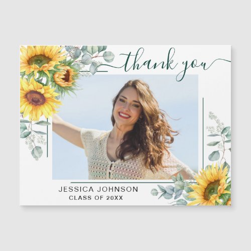 Sunflowers Thank You PHOTO Graduate Magnetic Card