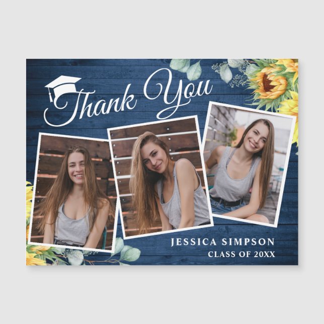 Sunflowers Thank You PHOTO Graduate Magnetic Card (Front)