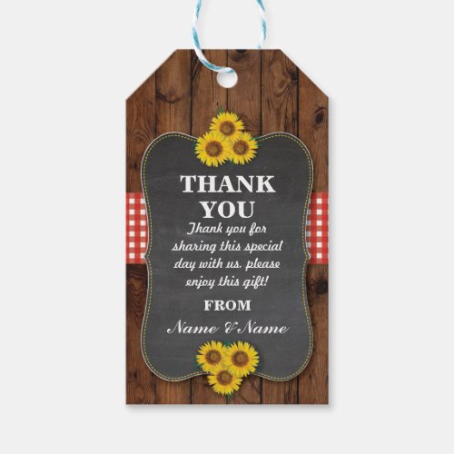 Sunflowers Thank you Tag Favour Wood Wedding