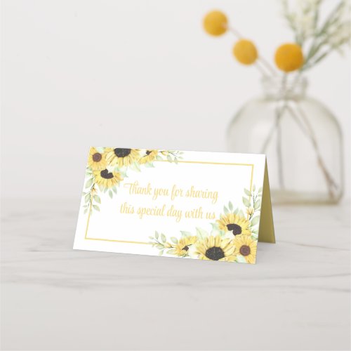 Sunflowers Thank You Watercolor Floral Wedding  Place Card