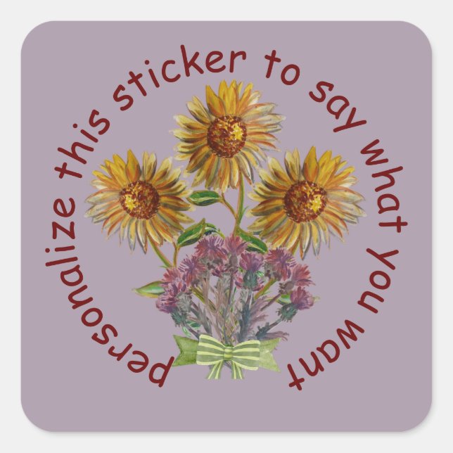 sunflowers & thistles and bow customizable square sticker (Front)