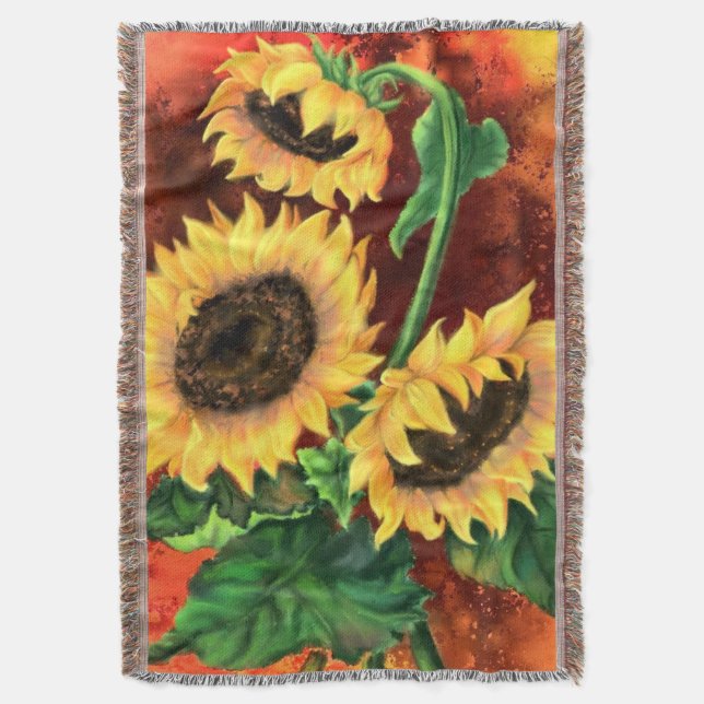 Sunflowers Throw Blanket (Front Vertical)