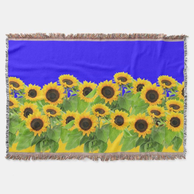 Sunflowers Throw Blanket Ukrainian Flag Colors (Front)