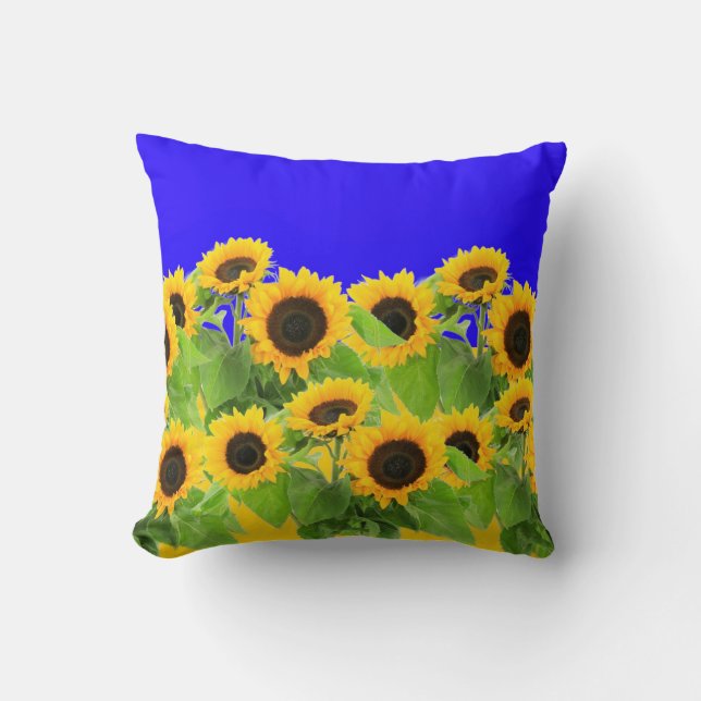 Sunflowers Throw Pillow Ukraine Flag Colors (Front)