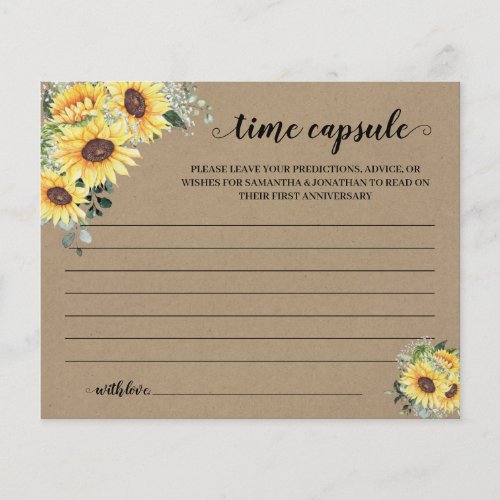 Sunflowers Time Capsule Advice for Couple Card Flyer