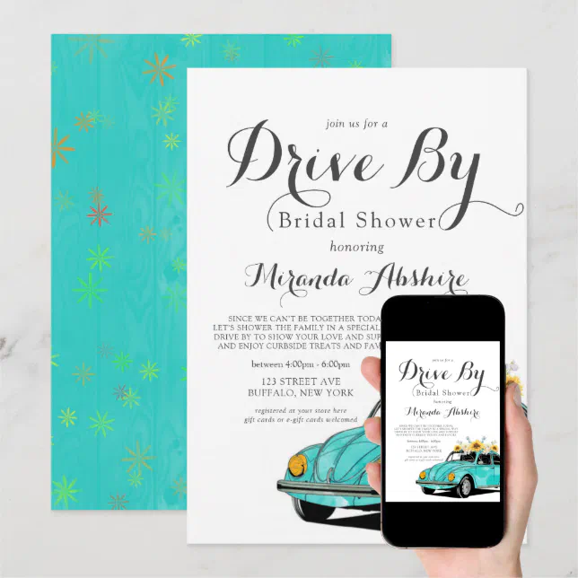 Sunflowers Turquoise Car Drive By Bridal Shower Invitation Zazzle