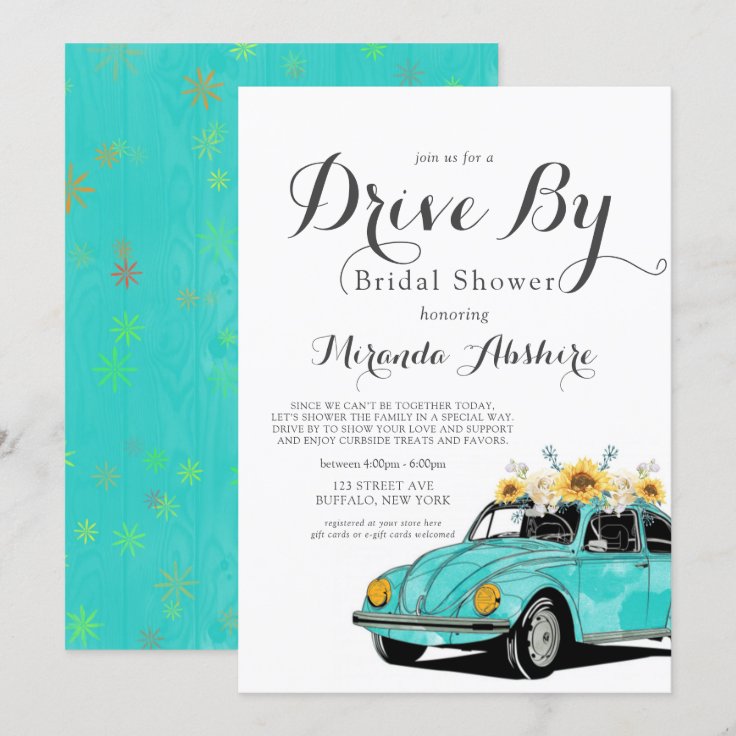 Sunflowers Turquoise Car Drive By Bridal Shower Invitation Zazzle