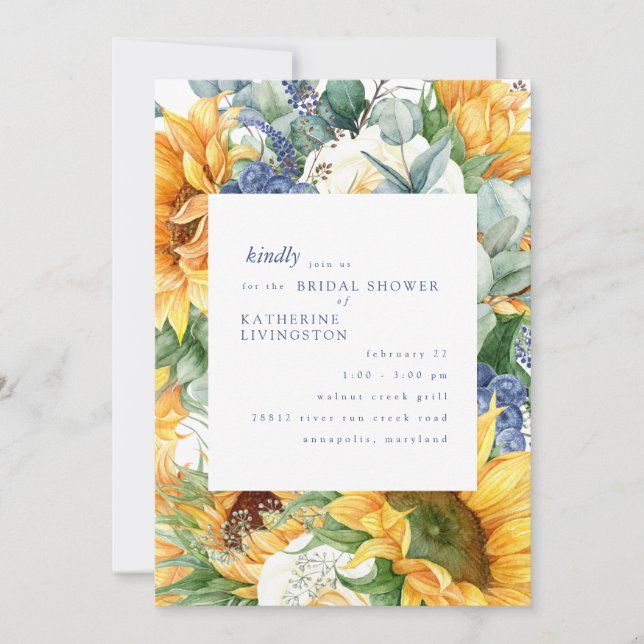 Sunflowers Tuscan Botanical Bridal Shower  Invitation (Front)