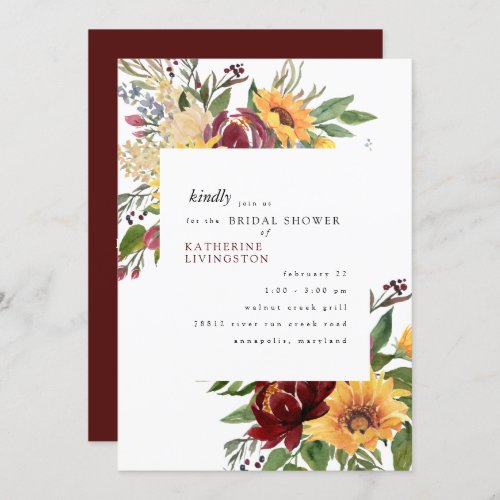 Sunflowers Tuscan Burgundy Bridal Shower Invitation