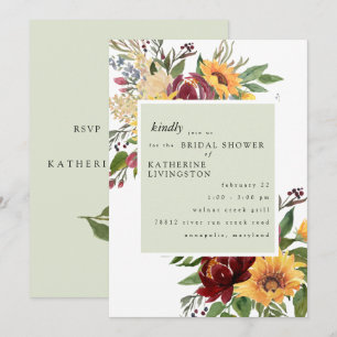 Sunflowers Tuscan Mint Bridal Shower Invitation