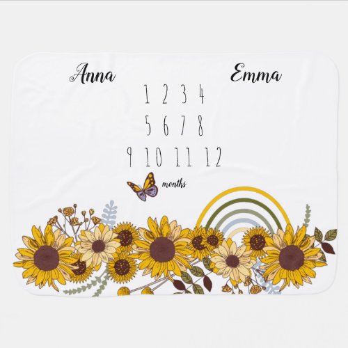 Sunflowers Twins Monthly Milestone Fleece Blanket
