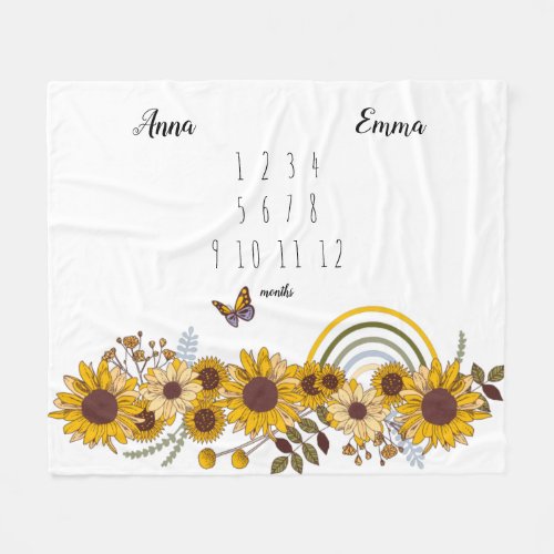 Sunflowers Twins Monthly Milestone Fleece Blanket