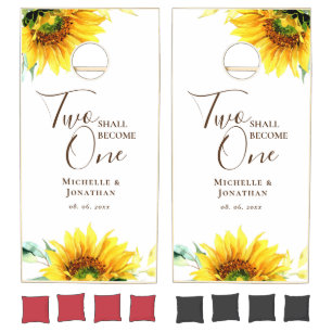 Sunflowers Two Shall Become One Wedding Cornhole Set