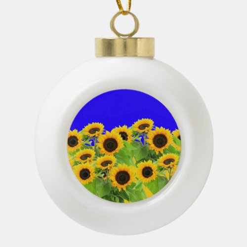 Sunflowers _ Ukrainian Flag Peace Freedom Ukraine  Ceramic Ball Christmas Ornament
