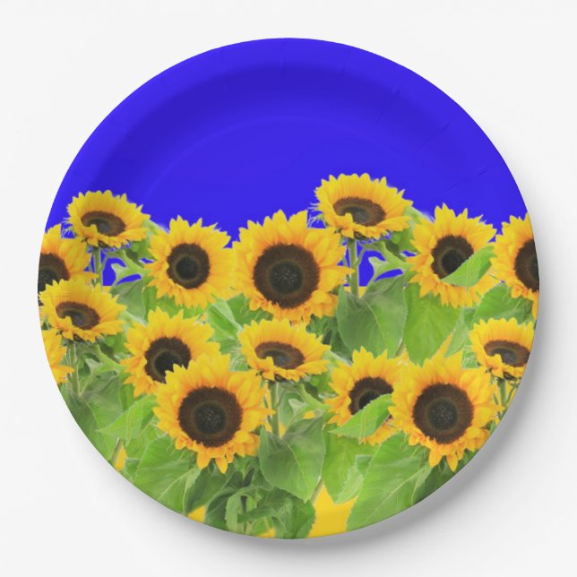 Sunflowers - Ukrainian Flag Peace Freedom Ukraine  Paper Plates (Front)