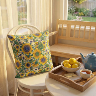 Sunflowers. Ukrainian folk art pattern. Throw Pillow