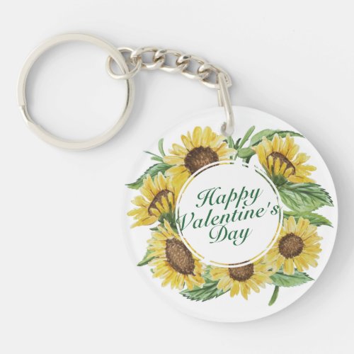 Sunflowers Valentines Day Floral Frame Keychain