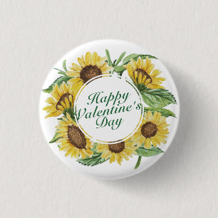 Sunflowers Valentine's Day Floral Frame Pin Button