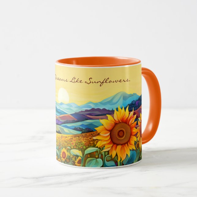 Sunflowers Vally Watercolor Painting | Art Coffe Mug (Front Right)