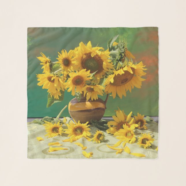 Sunflowers VanGogh-esque Luxury Chiffon Scarf (Front)