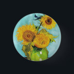 Sunflowers Vincent van Gogh Button<br><div class="desc">Sunflowers (1888)  Vincent van Gogh. Still life on a blue background. A bright bouquet of sunflower flowers stand in a vase. Reproduction of famous works of art  images in the public domain.</div>